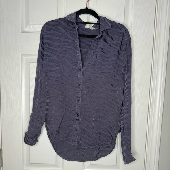 CLOTH AND STONE FOR ANTHROPOLOGIE Blue Button Down Zebra Striped Blouse Size S - Picture 1 of 5